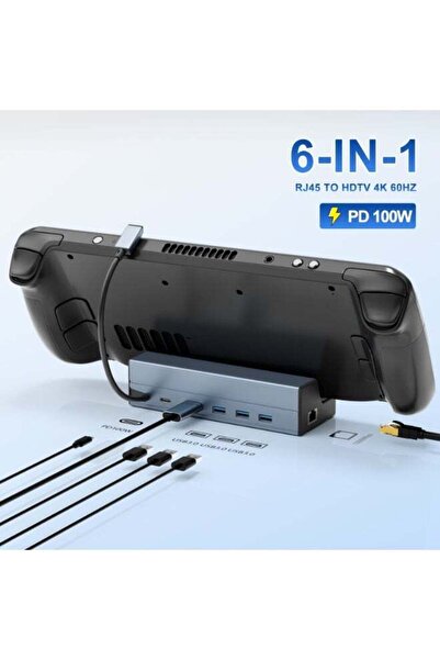 B NEW 6 in 1 Docking Station for Valve Steam Deck, 4K@60Hz HDMI 2.0, USB-C PD 100W, RJ45 1000M, USB 3.0 x3