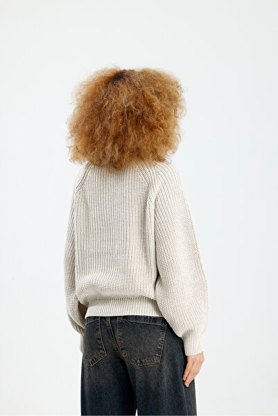 Figo Round Neck Raglan Sleeve Ribbed Knitwear Sweater