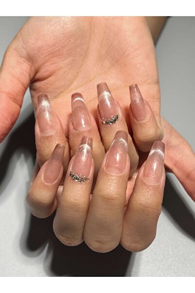 NailsTell 130661 XS Beden Nude Kedi Gözü Ombre French Protez Jel Takma Tırnak...