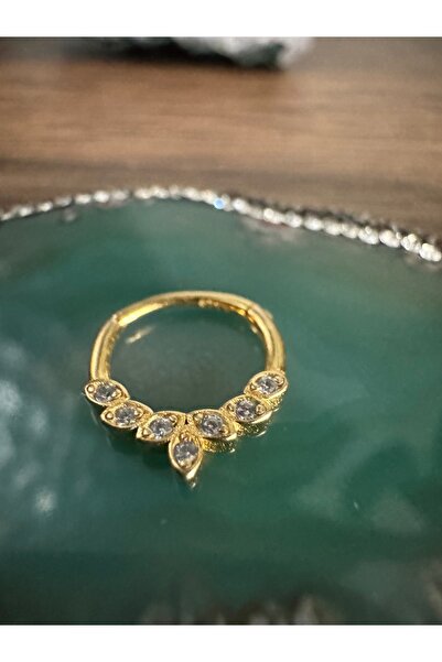 Bylin 925 Ayar Gümüş Taşlı Gold Septum, Daith Piercing/ 1 adet