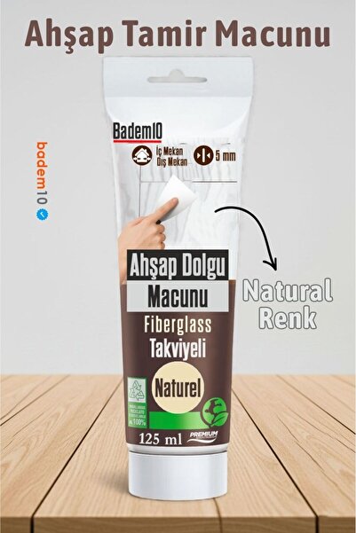 Badem10 (PREMİUM) Ahşap Parke Tamir Macunu NATÜREL RENK Mobilya Masa Dolgu Çatlak Çizik Giderici 125 ML