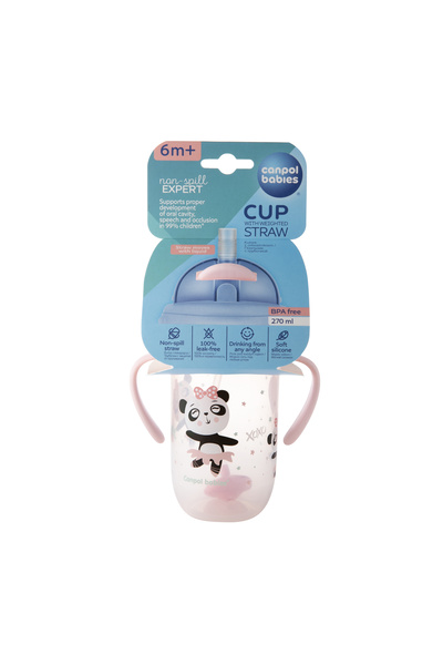 Canpol babies Spill-proof cup with straw and weight, 270 ml, Exotic Animals Pink, 6 months+