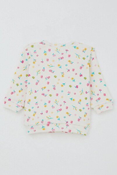 Breeze Baby Girl Pajama Set with Shoulder Pads, Colorful Floral Pattern, 4 Months-1 Year, Ecru