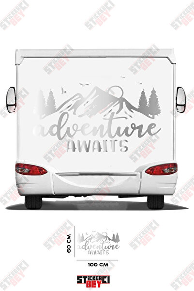 STİCKERCI BEY ملصق كرفان مطبوع عليه عبارة 'المغامرة تنتظر' مع صورة جبلية