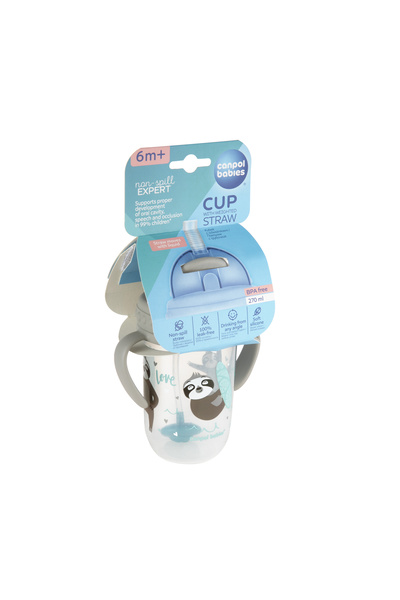 Canpol babies Spill-proof cup with straw and weight, 270 ml, Exotic Animals Grey, 6 months+