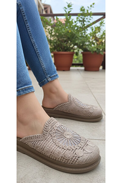 Hızlı Al Orthopedic Sole Closed Lace-Embroidered Mesh 4 Season Home and Outdoor Slippers