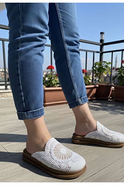 Hızlı Al Orthopedic Sole Closed Lace-Embroidered Mesh 4 Season Home and Outdoor Slippers