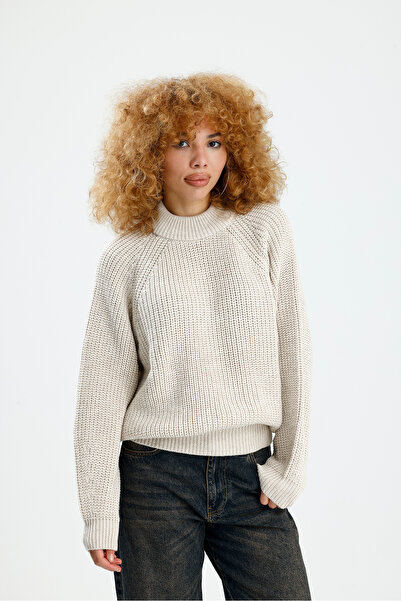 Figo Round Neck Raglan Sleeve Ribbed Knitwear Sweater