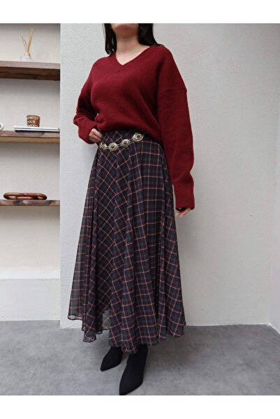 My Blog Black Chiffon Plaid Skirt - 0613