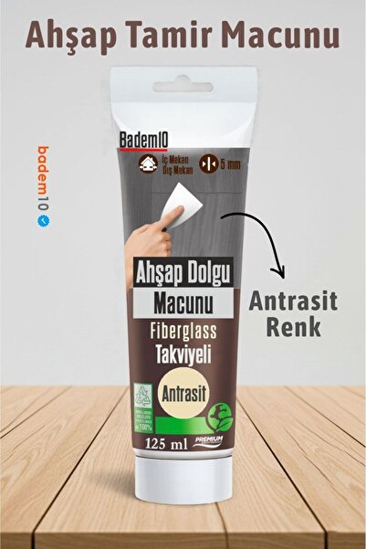 Badem10 (PREMİUM) Ahşap Parke Tamir Macunu ANTRASİT Renk Mobilya Masa Dolgu Ç...