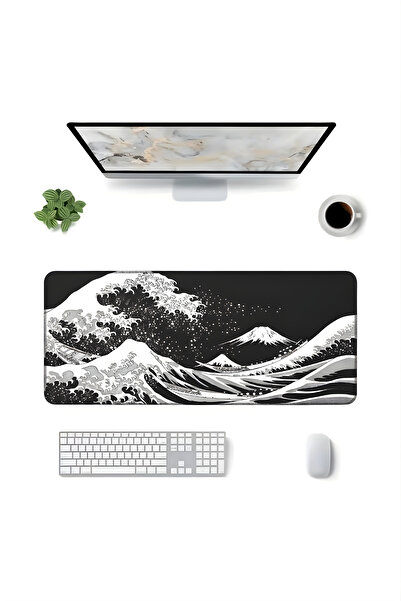 BLACK DEER 8 Different Model Stitched Edge 90X40 cm Digital Gamer Gaming Mouse Pad (White Japanese Wave)