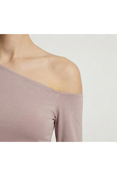 peralist Women's Asymmetrical Collar Stretch Fabric Flexible Fabric Powder Blouse