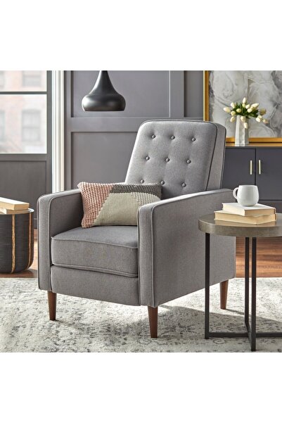 homejoyz | كرسي ComfortEase من الكتان والخشب السويدي - رمادي