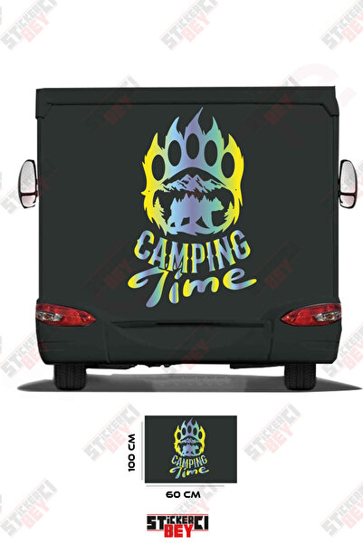 STİCKERCI BEY ملصق كارافان مزين بصورة دب وصورة جبل مكتوب عليها 'وقت التخييم'