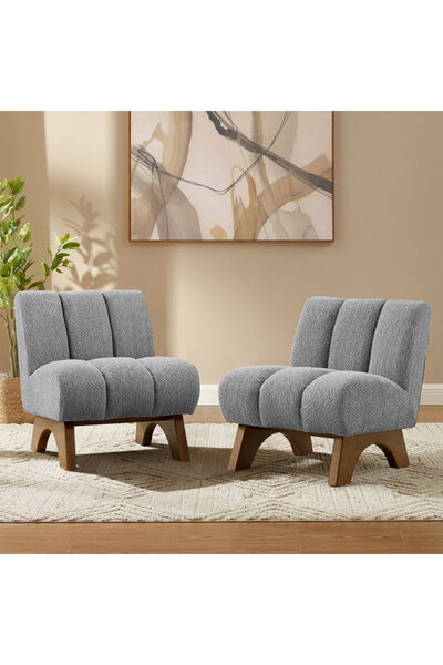 homejoyz | كراسي متحف من الخشب السويدي والبوكليه - رمادي فاتح