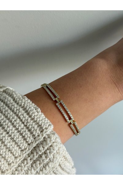 Owentis Steel Gold Jeweler Crafted Elegant Torino Bracelet with Stones - Does...