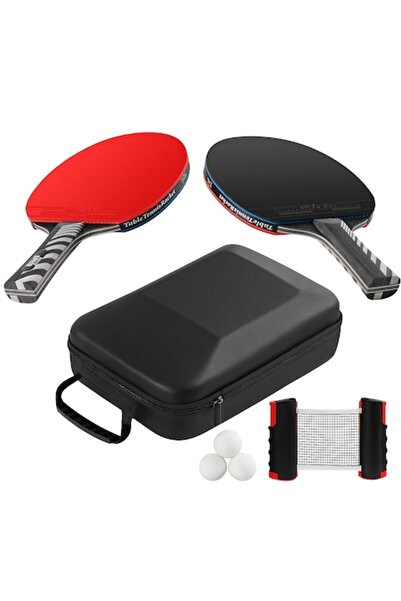 LEBLOU Set 2 Palete Tenis de Masa T10, Maner Lung, 7 Straturi Lemn, Fete Aderente, Fileu retractabil