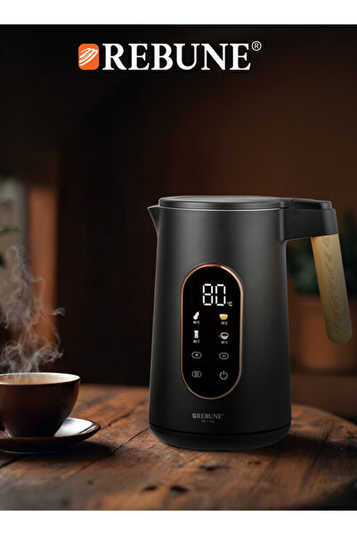 rebune Riboon Electric Kettle 1.7L 2200W - LED Touch - Stainless Steel - Black - RE-1-132