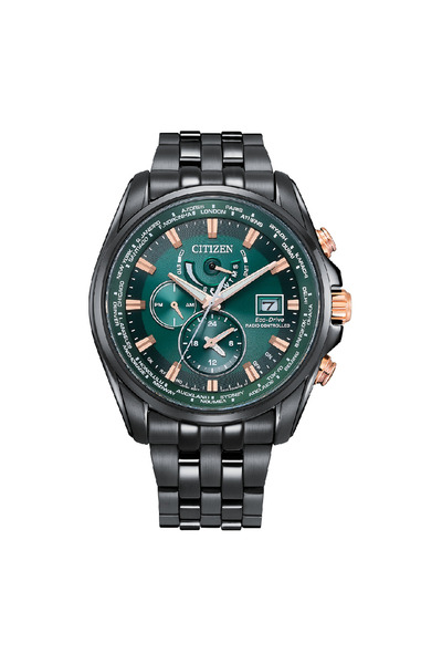 Citizen Eco-Drive Radio-Controlled AT9128-87X Green Dial Black Stainless Steel Men's Watch