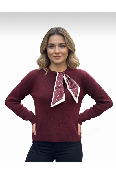 hedef giyim Scarf Detailed Crew Neck Soft Knit Sweater
