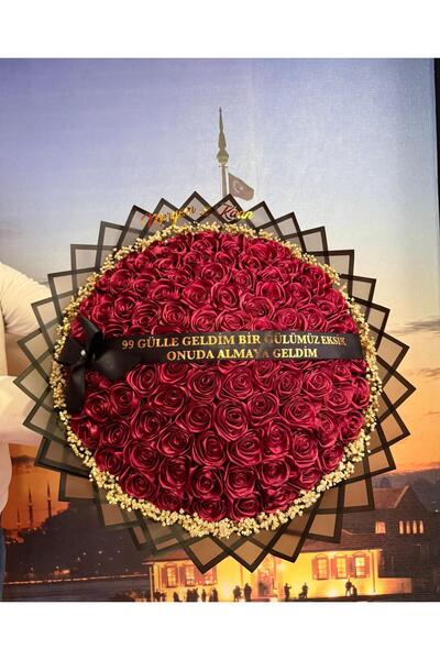 BUKET DÜNYASI 101 lı İSTEME SÖZ NİŞAN SOLMAYAN GÜL BUKETİ BORDO GÜL DIŞI SİYAH - CİPSOLU-KUŞAK YAZI-KENAR İSİMLERİ