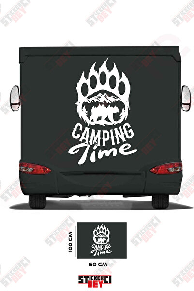 STİCKERCI BEY ملصق كارافان مزين بصورة دب وصورة جبل مكتوب عليها 'وقت التخييم'