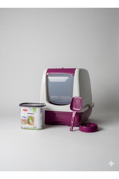 Store Orta boy kapaklı çekmeceli kedi tuvaleti + 175ml mama kabı+ 1.7 lt saklama kabı ÖZEL SET