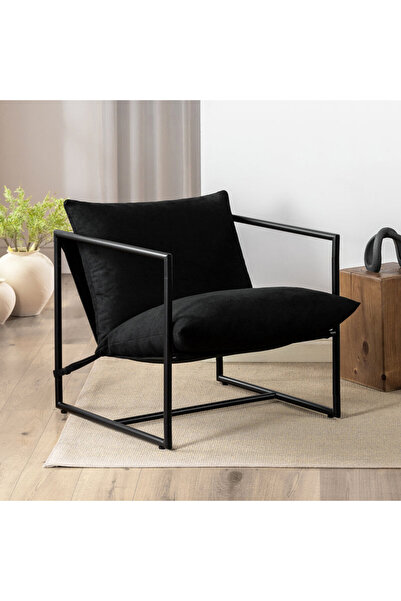 homejoyz | Golden Arc Lounge Chair Linen & Swedish Wood & Steel - Black