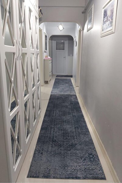 VOPTEKS Gri Halı Yolluk Makinede Yıkanabilir Halı Kaymaz Taban Halı