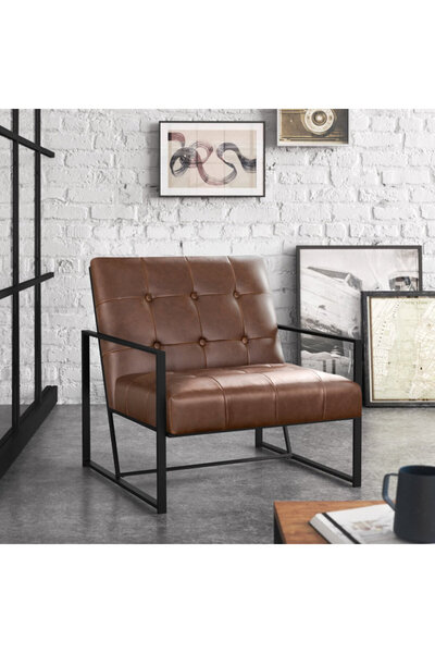 homejoyz | كرسي أوبال بلوم - جلد وفولاذ - بني