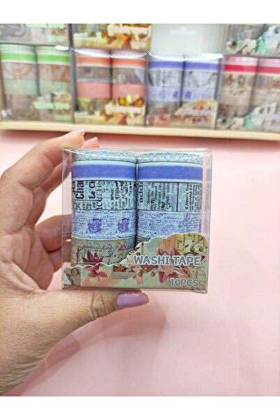 Limmy Vintage Washi Tape Bant Baskılı Yapışkanlı Maskeleme Kağıdı 45F Desenli...