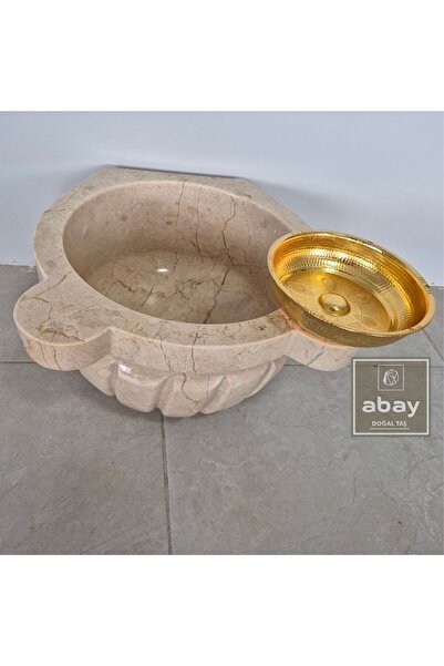 Abay Doğal Taş Bej Mermer Kavun Dilimli Hamam Kurnası
