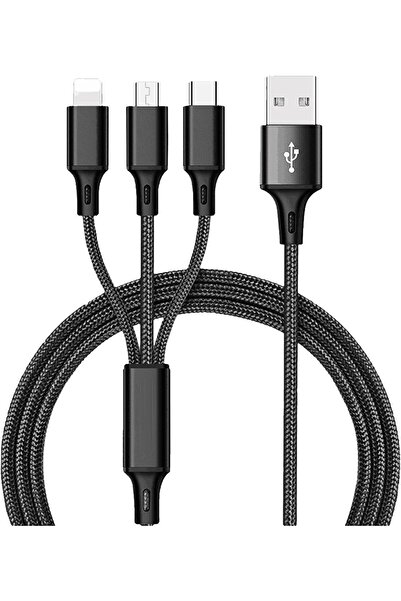 Generic Multi USB Charger Cable 3-in-1 Nylon Braided Fast Charging Cable 1.2m (Black)