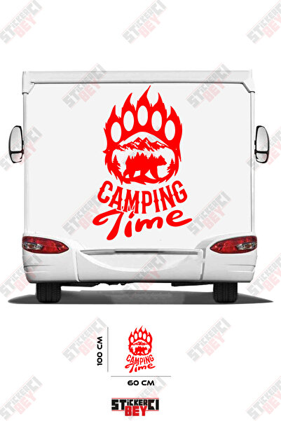 STİCKERCI BEY ملصق كارافان مزين بصورة دب وصورة جبل مكتوب عليها 'وقت التخييم'