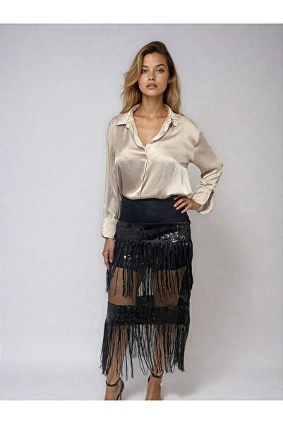 Cherry Lane Довга вечірня сукня з паєтками та бахромою