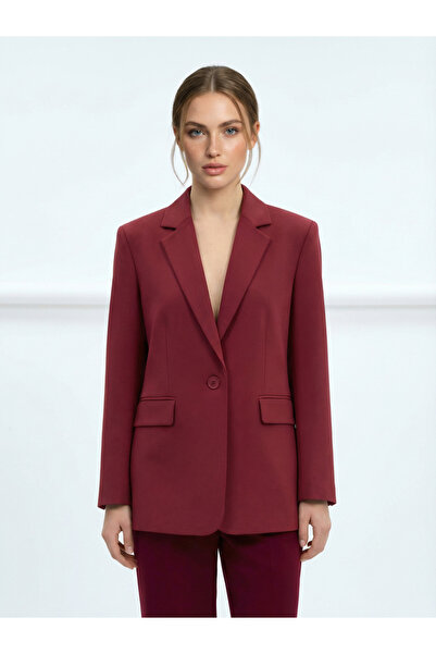 M2K STORE BORDO FİT KADIN TEK DÜĞMELİ BLAZER CEKET