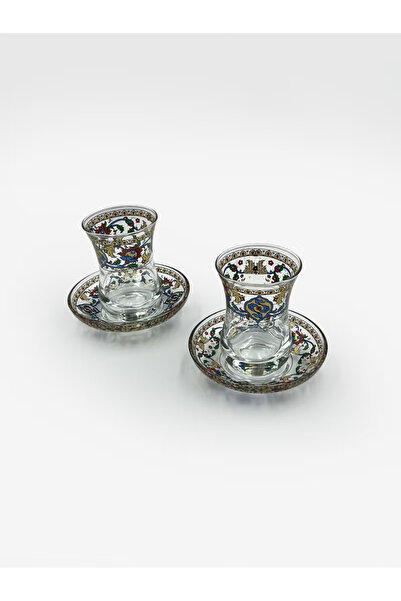 ACAR طقم أكواب شاي تركي بنقوش تركية تقليدية وتفاصيل ذهبية - قطعتان | صنع في تركيا