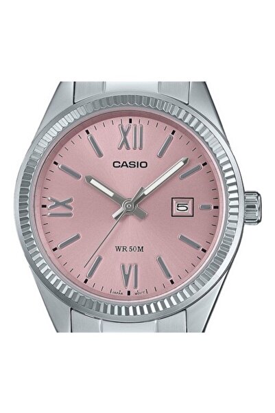 Casio Ceas analogic de damă, brățară din oțel inoxidabil, cadran roz, rezistent la apă 50m, 30.20x8.80mm