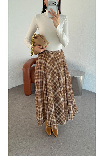 My Blog Brown Chiffon Plaid Skirt - 0613