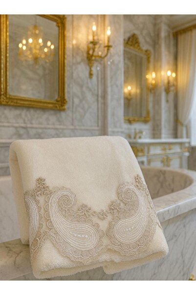 Çeyiz Bahçesi Royal Soft Somot Krema za peškire
