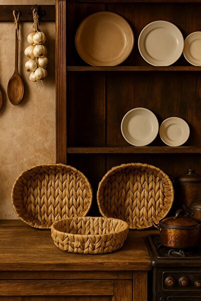 PEKPLUS Decorative Natural Hand Knitted Oval Wicker 3-Piece Basket Set Multi-Purpose Organizer