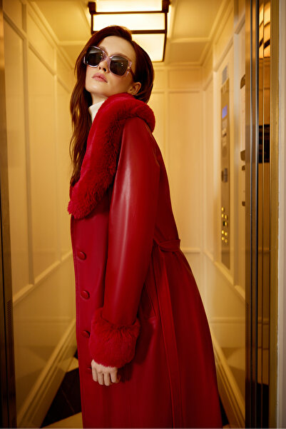 Zems Kürklü Deri Kadın Kaban