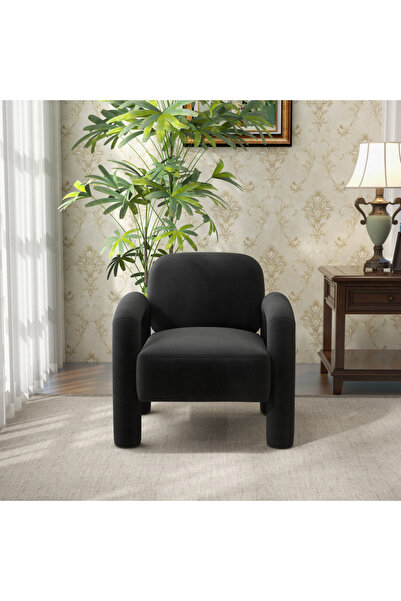 homejoyz | كرسي تويليت تايد من المخمل والخشب السويدي - أسود