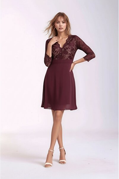 MAMAYAGA Γυναικείο γιακά από τούλι Λεπτομερές μανίκι Truvacor Κομψό άνετο καλούπι Βραδινό φόρεμα με καμπύλη σε μέγεθος