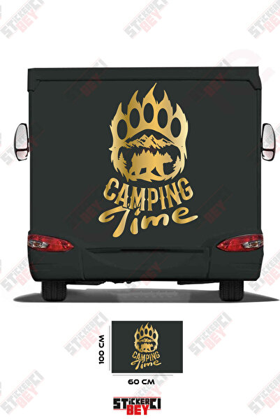 STİCKERCI BEY ملصق كارافان مزين بصورة دب وصورة جبل مكتوب عليها 'وقت التخييم'