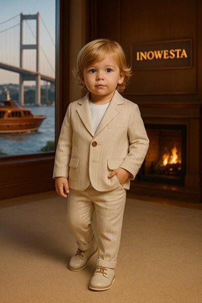 inowesta trend Erkek Bebek&Çocuk %100 PAMUK-Keten Salaş Ceket T-shirt Pantolon Üçlü Spor Takım Elbise 3’Parça