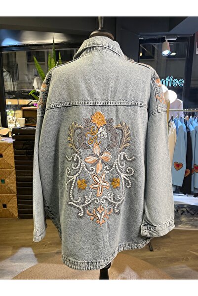 Dadali Women's Embroidered Floral Pattern Long Sleeve Cotton Denim Jacket