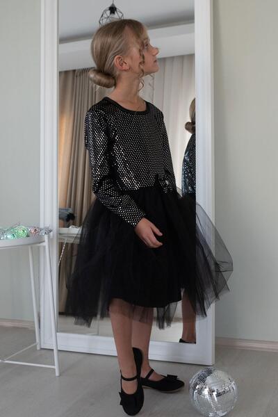 Breeze Κοριτσίστικο μακρυμάνικο φόρεμα βελούδινη παγιέτα 5-10 ετών, μαύρο