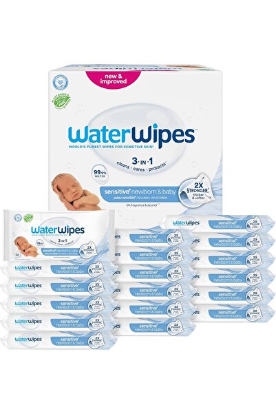 WaterWipes مناديل أطفال أصلية خالية من البلاستيك، 99.9% ماء، غير معطرة ومضادة...
