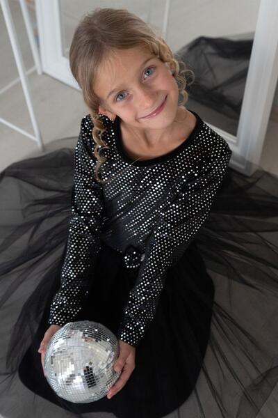 Breeze Κοριτσίστικο μακρυμάνικο φόρεμα βελούδινη παγιέτα 5-10 ετών, μαύρο